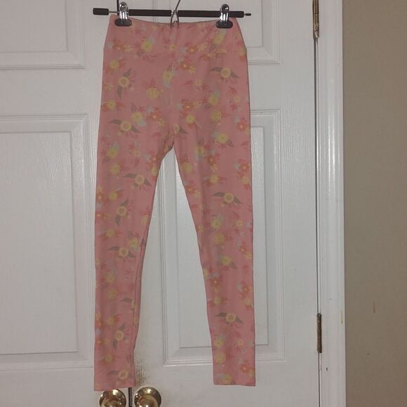 Lularoe light peach floral print buttery soft leggings One Size - Picture 1 of 5